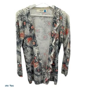 Anthro Sparrow Sz M Cardigan Sweater Open Front Floral Print Long Sleeve Women's
